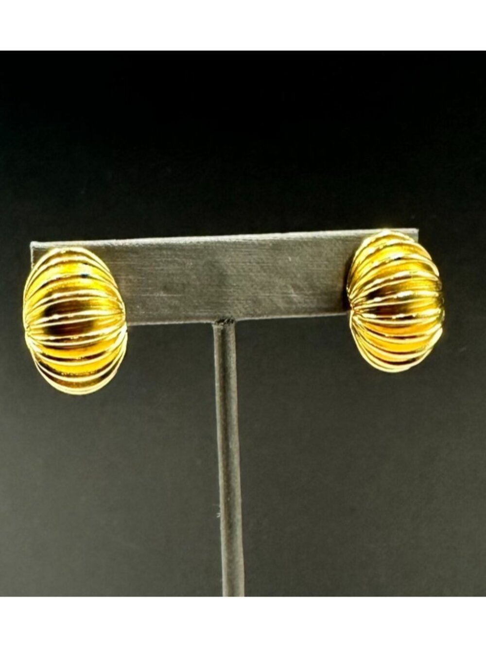 3/$30 Vintage Clip On Earrings Gold Tone Dome Ribbed Oval Bold Statement